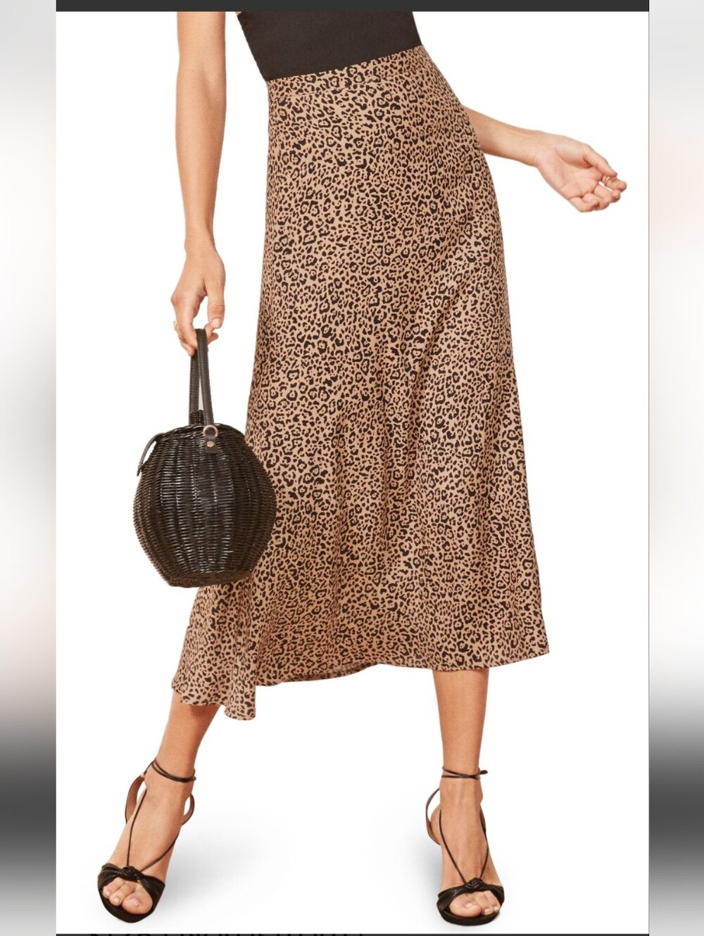 Reformation Leopard Animal Print Viscose Midi Slip Skirt Size 10